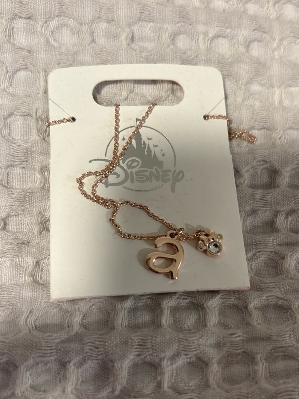 Disney Minnie Mouse Ear Rhinestone Letter A Rose Gold Tone Necklace